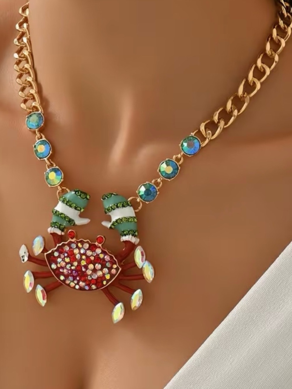 NWT Gold-Tone Crab Pendant Necklace with Red and Green Accents, Summer